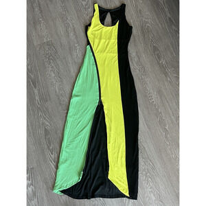 Bebe Dress XXS Maxi Colorblock Asymmetrical Zipper Front Long Slit